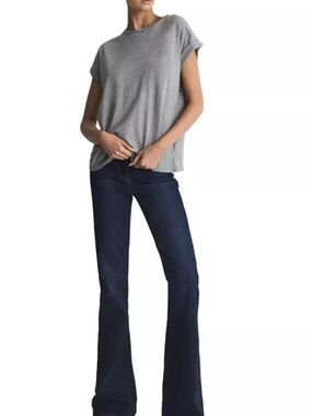 REISS Tereza Grey Cotton Crewneck T-Shirt Medium